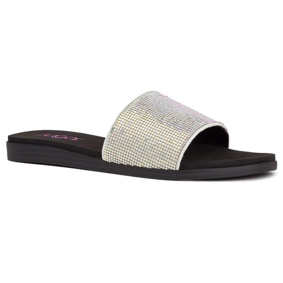 SUGAR SAHARA SLIDE SANDALS white/silver w/rhinestones sz. 10 - Picture 1 of 5